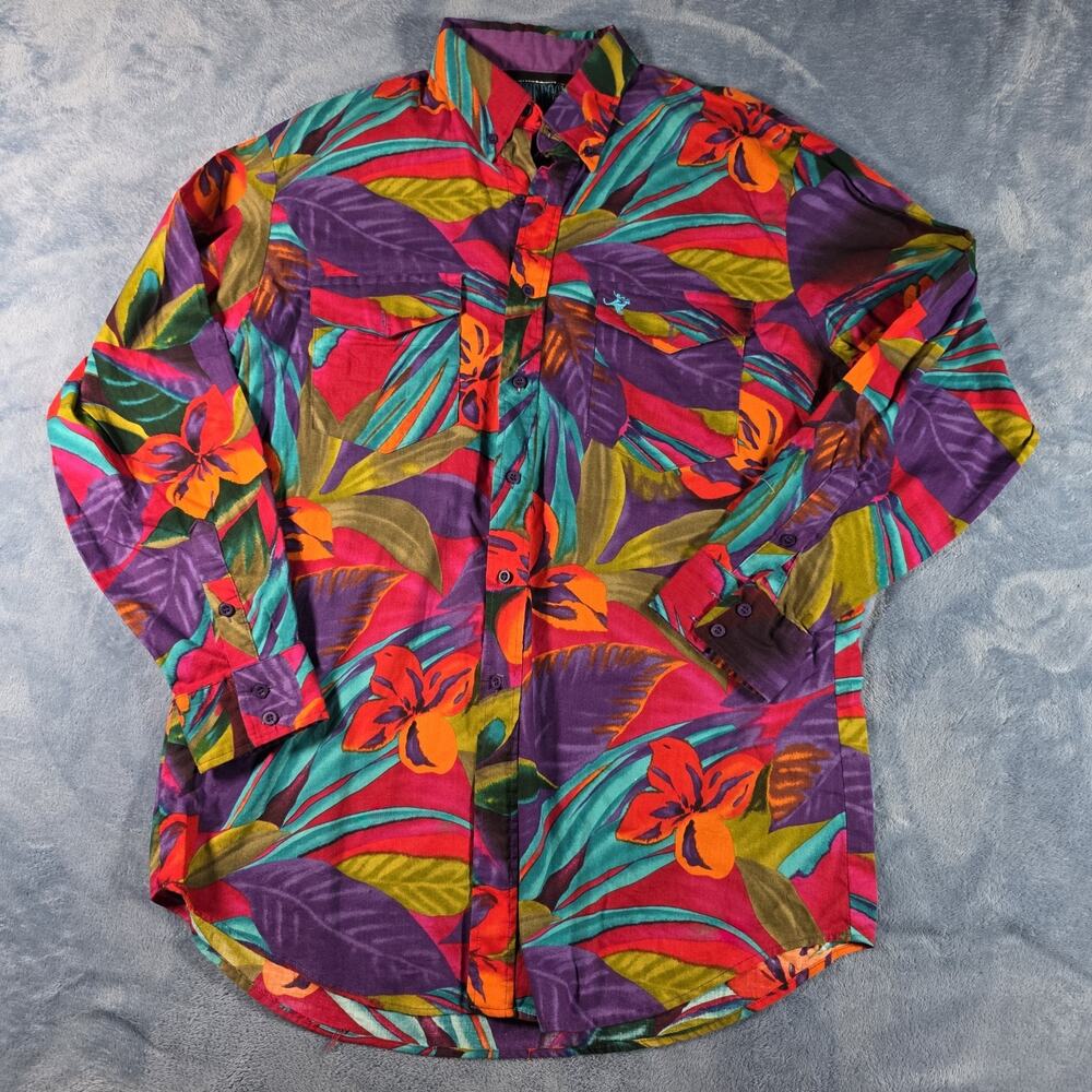 Vintage Large 90s Lone Roo by Roper Men’s Tropical Floral Western Button Shirt